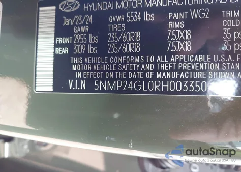 2024 Hyundai Santa Fe Sel from USA, damaged, VIN 5NMP24GL0RH003350